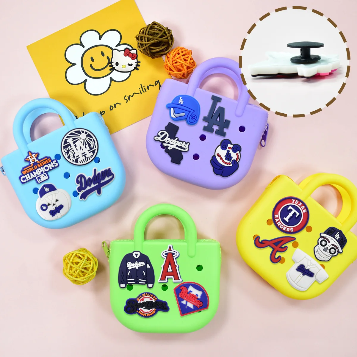 17Pcs Set Hi-Q New Popular Baseball Team Rubber PVC Shoe Charms For Slides Sandals DIY Custom Accessories Charms Wholesale