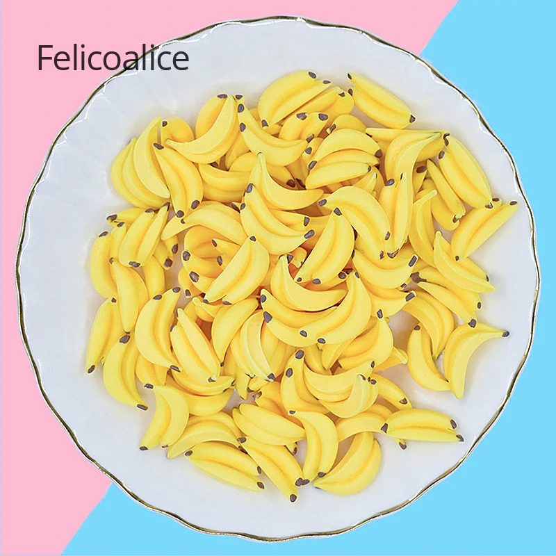 100 Stück 3D Mini Harz Simulation Bananen Charms DIY Kinder Miniatur Obst Modelle für Handwerk Machen Küche Spielzeug für Puppenhaus – Detail 1