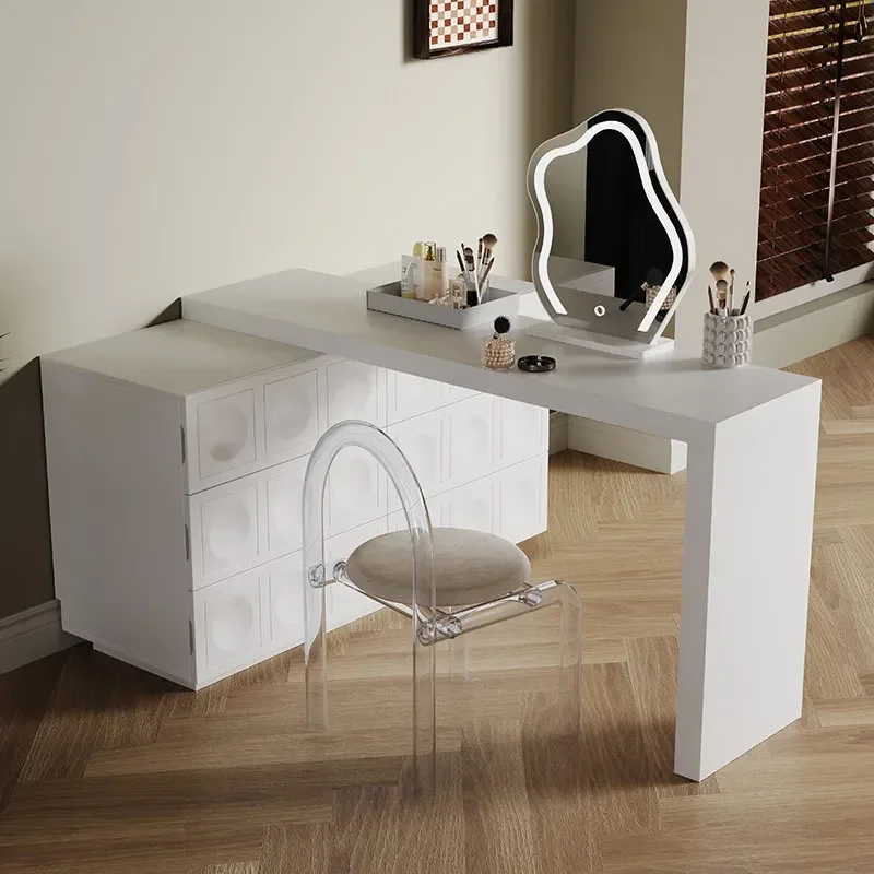 2026 New Cream Style Solid Wood Dresser Makeup Table with Storage Cabinet for Small Apartment Bedroom Premium Furniture