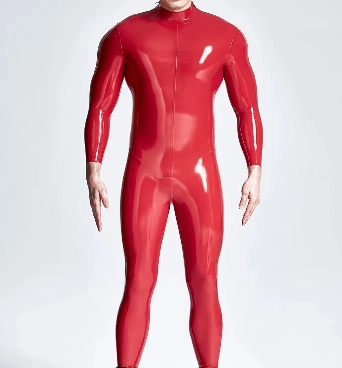 

Handmade Double Shoulders Zipper Men's Full body Design Sexy Latex Catsuit Rubber Catsuit Clothing NO crotch zip