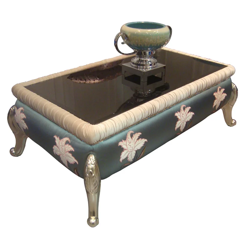 Long Ivory White Tea Table Glass Solid Wood Creative Neoclassical Living Room Small Tea Table