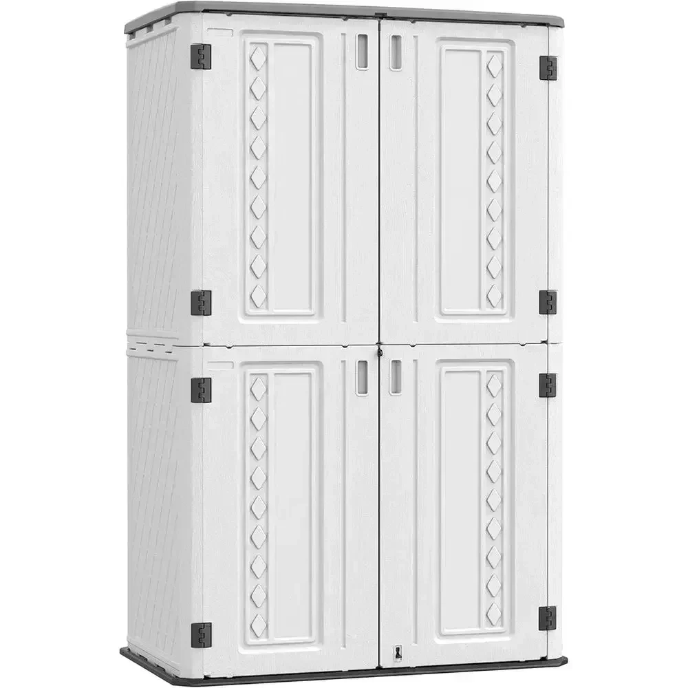 Weatherproof Outdoor Storage Cabinet with Floor, 54 Cu ft Lockable Double Doors, Suitable for Patio, Backyard, and Garden, White
