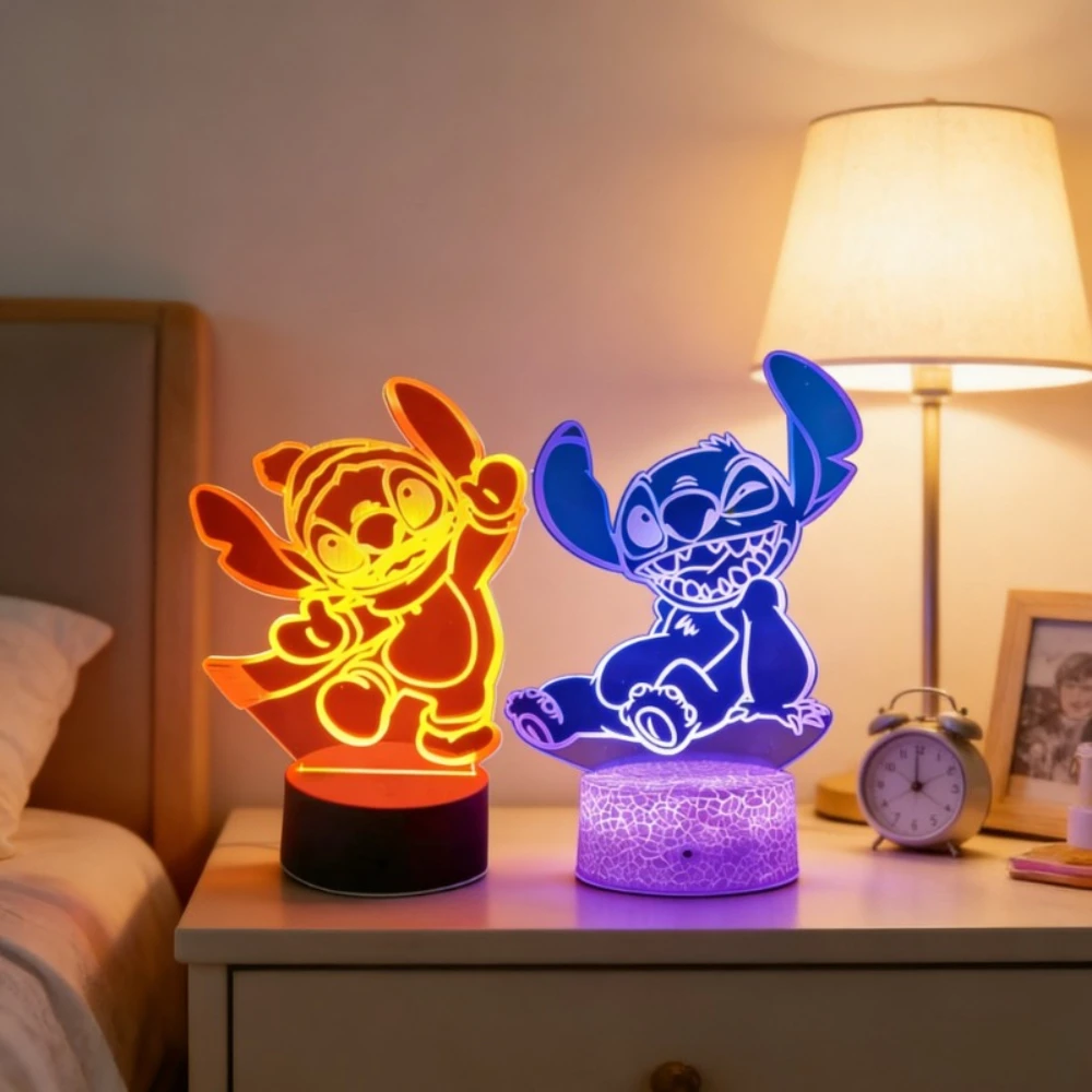 Disney Lilo & Stitch 3D Illusion Night Light Control and Smart Touch Room Decor Lamp Birthday Valentine's Day Christmas Gifts