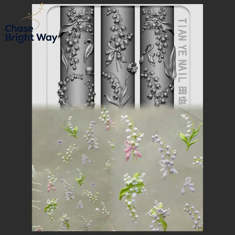 Flowers Series 3D Curved Nail Mold Lily Of The Valley Lotus Flower Diy High Tranparent Nail Templates Nail Mold Art Decor