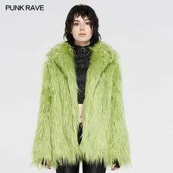 PUNK RAVE Women's Simple Punk Imitation Fur Coat Gorgeous Fashion  Loose Winter Keeps Warm  Outerwear Fluorescent Green&Black