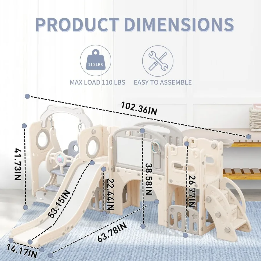Outdoor-Kletterer-Spielset für Kleinkinder mit Basketball für Kinder von 1 bis 3 Jahren, Rutsche und Schaukelset, 12-in-1-Spielplatz, Indoor-Rutsche für D