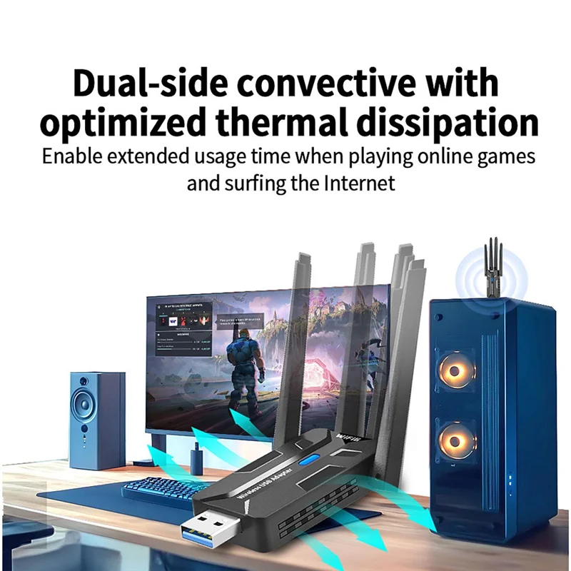 Ingenious-AX1800 Wifi6 1800Mbps محول بطاقة استقبال LAN اللاسلكية USB3.0 2.4Ghz 5Ghz ثنائي النطاق يدعم 4 X هوائيات