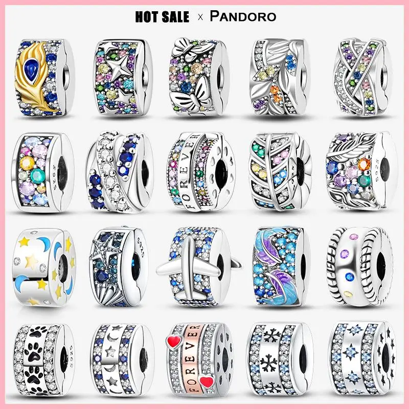 Fit Pandora Original Charm Silber Perlen Armband Sicherheits schnalle Anti-Rutsch-Armband Perlen bunte Zirkon Ecke rund