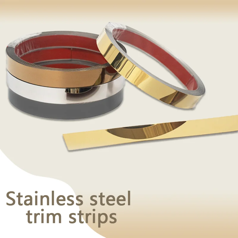 6-Meter Stainless Steel Decorative Strip, Self-Adhesive Edging, Waterproof and Wear-Resistant Multifunctional Decorative Line