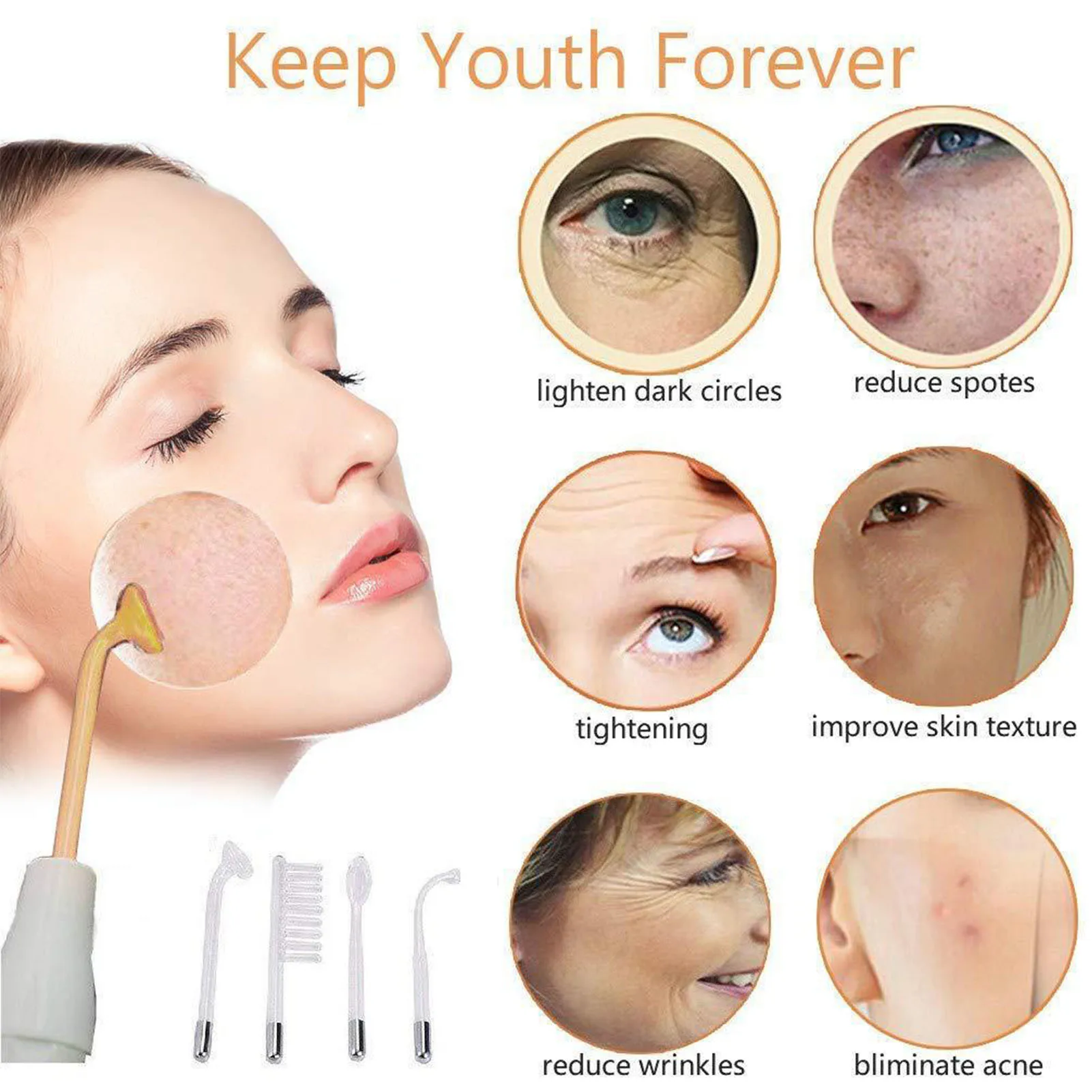 Skin Therapy Wand สูงความถี่หวีหลอดกําจัดไรสิว Facial Machine สําหรับ Facial Care แก้วพลาสติก
