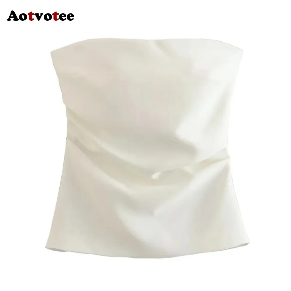 Aotvotee Top corto senza maniche Donna Top a tubo senza schienale con volant Donna Corsetto estivo Top con spalle scoperte Canotte sexy femminili Camis Top
