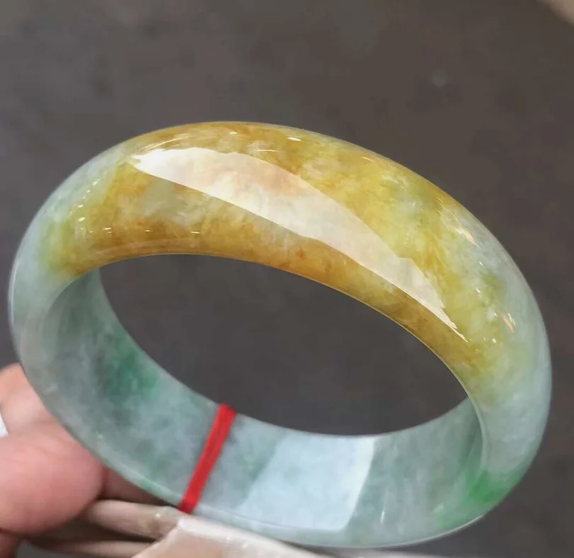 Large Natural Grade AAA Certified Yellow Green Jade jadeite bracelet bangle 67mm