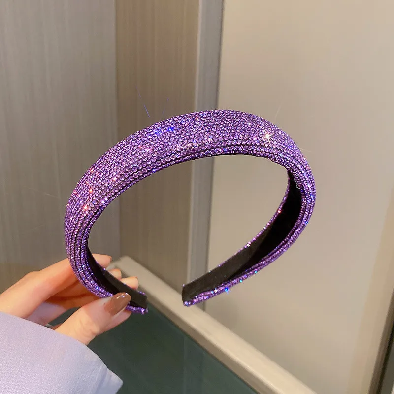 FYUAN New Style Purple Rhinestones Headbands Hairbands Velvet Headwear for Women Hair Accessories Jewelry Gifts