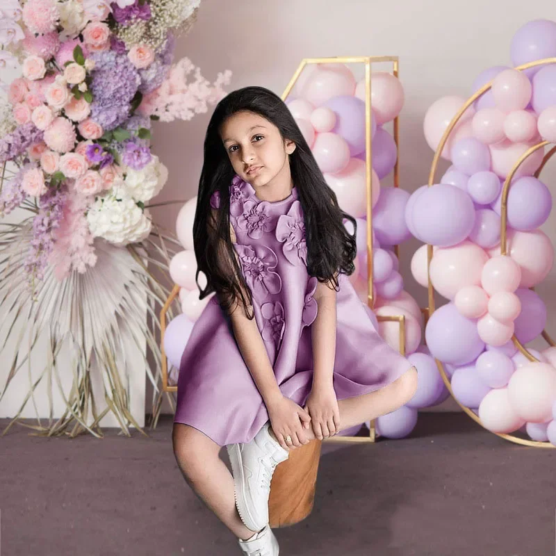 Jyy violeta flor menina vestido de princesa vestido de baile adequado para igreja feriado beleza concurso aniversário casamento traje vintage