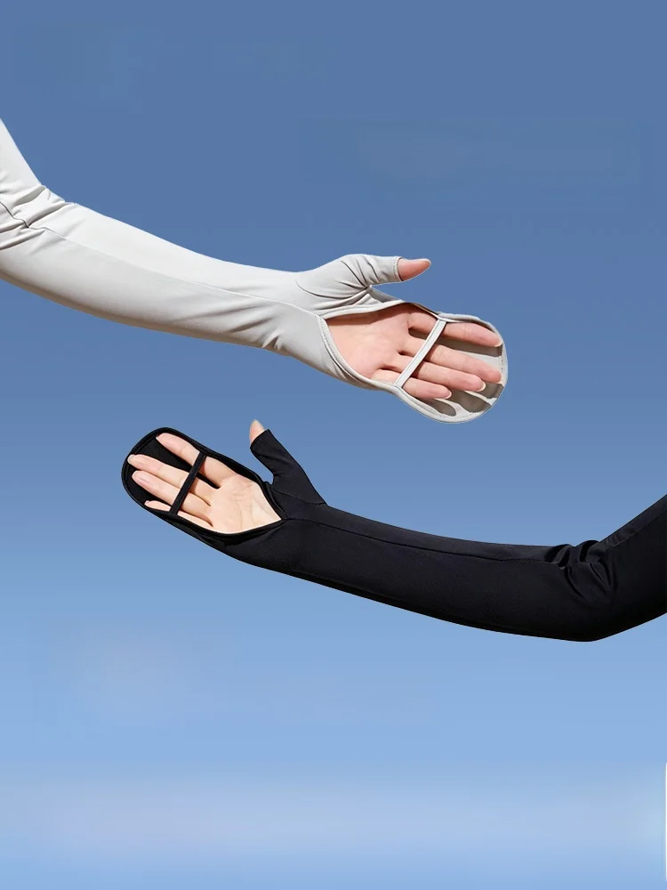 women's-uv-protection-sleeve-covers-ice-silk-integrated-riding-gloves-bike-driving-summer-heat-protection-arm-covers