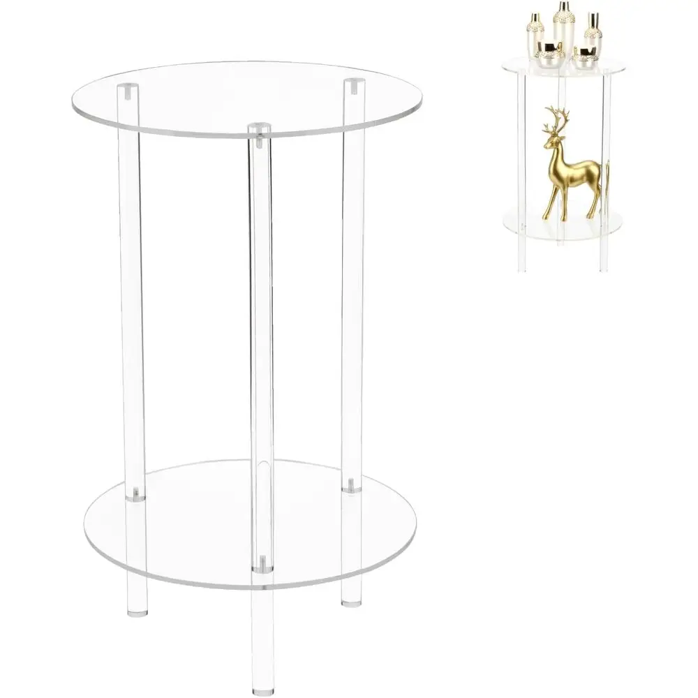 Round Clear Acrylic 2-Tier Detachable Side Table for Small Spaces, Living Room, Bedroom, Study