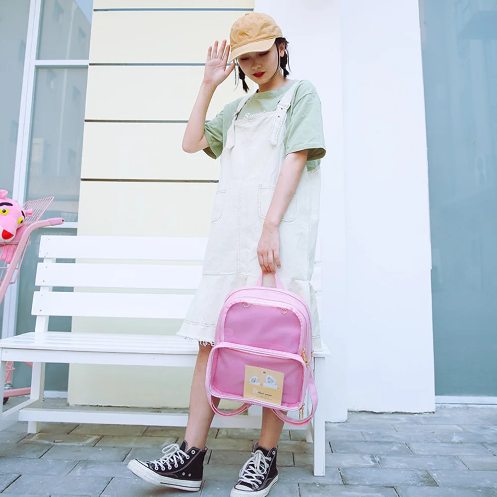 

1Pcs Waterproof Transparent Jelly Backpack Pink Large Capacity Book Bag School Travel Makeup Organizer for Teen