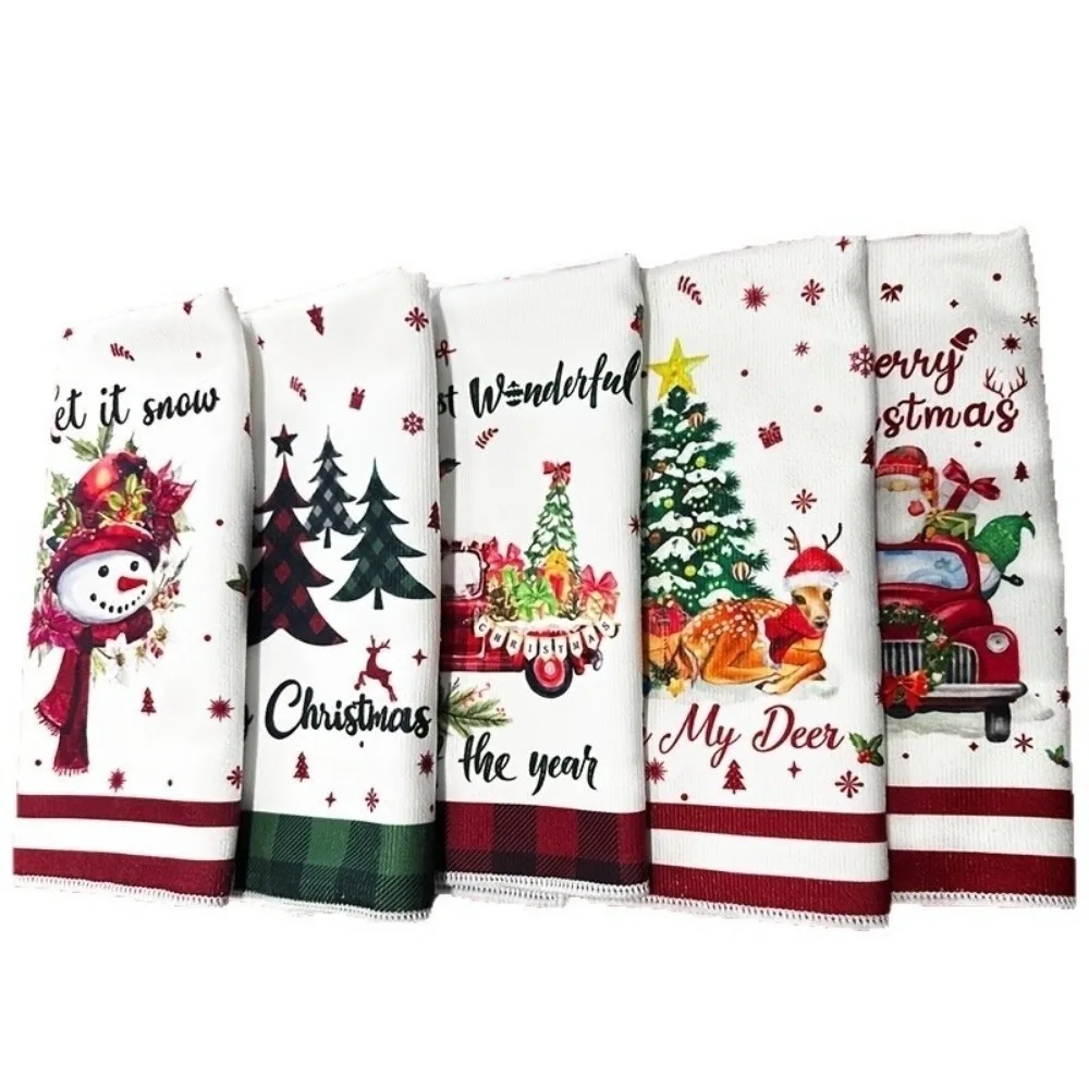 5Pcs New Ultra Soft Christmas Dishcloth Towel Quick-drying Microfiber Christmas Hand Towel Reusable Xmas Towel Set Bathroom Use