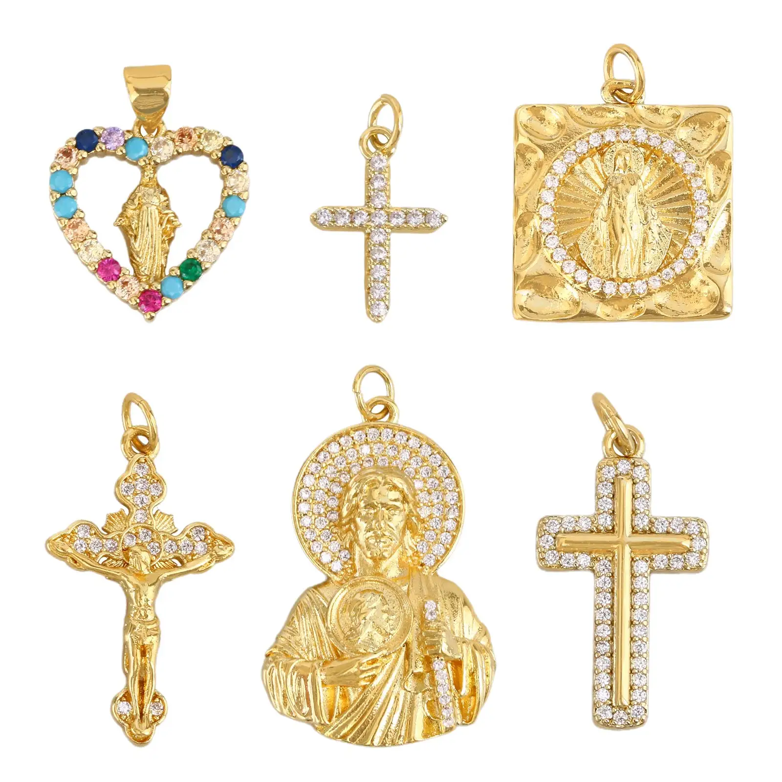 

Handmade Wholesale Love Jesus Cross Heart Copper Plated Jewelry for Women Men DIY Necklace Pendant Accessories Bracelet Charms