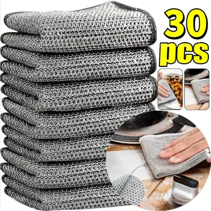 Metal Wire Mesh Cleaning Cloths Universal Sink Faucet Tea Stain Rag Microwave Gas Stove Dishwashing Scouring Pad Kitchen Towels