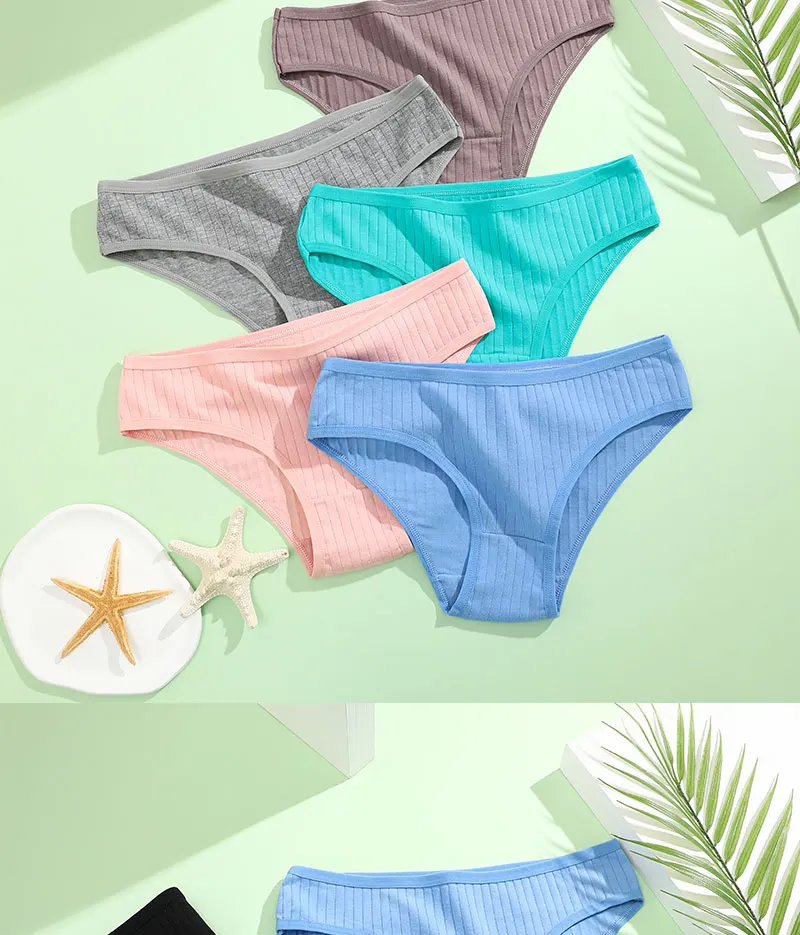 4PCS/SET Women's Cotton Panties Sexy Soft Striped Underpants Solid Color Briefs Female Comfortable Stretch Lingerie M-XL S6d3ca6aa46044d5080c63f7f27fb7eb35