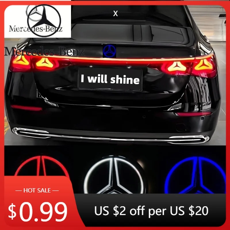 

Hot 9.5cm ABS LED Light Car Badge Rear Trunk Emblem Accessories for Mercedes Benz S350 S300L S A B C E Class GLA GL Car Sticker