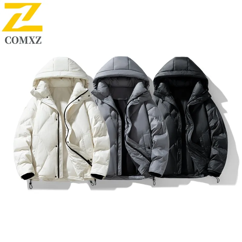 

COMXZ 2024 Winter Light Puffy Warm Thick Down Jacket Japanese Outdoor Windproof Diamond Quilted Stand Collar Hooded Coat