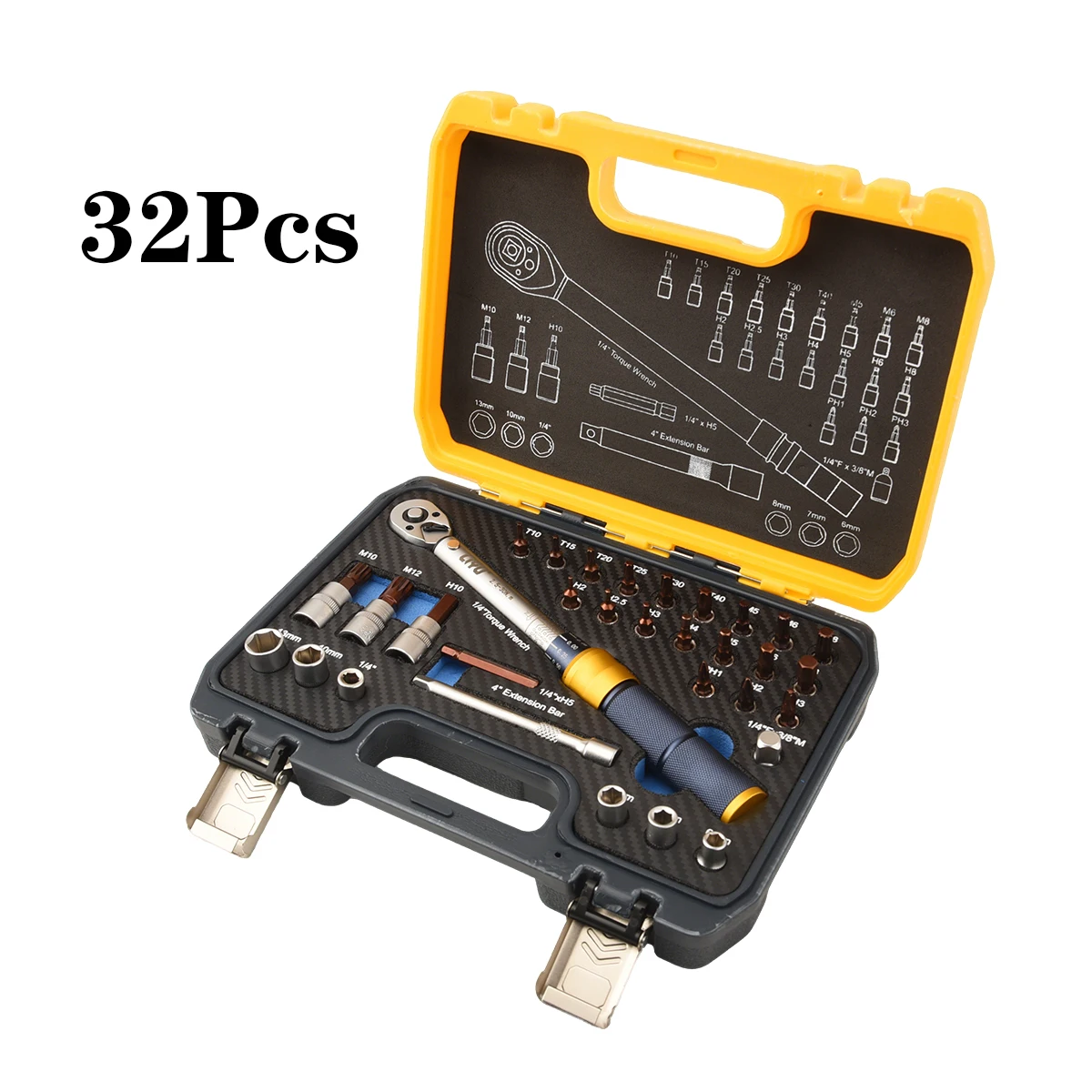 

32PCS 1/4" Drive Adjustable Torque Wrench Set High Precision Preset Torque Socket Wrench Kit for Auto Repair