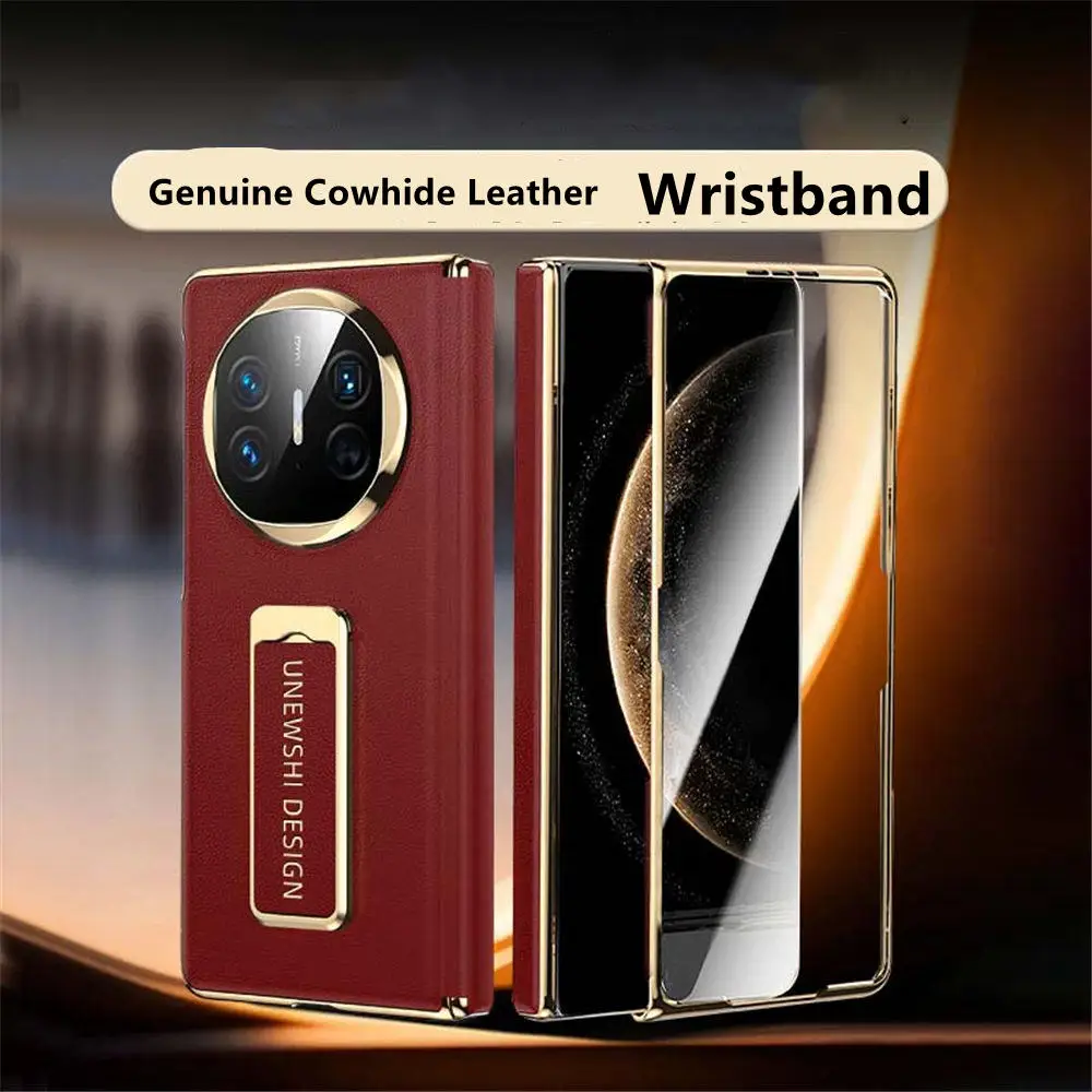 

Genuine Cowhide Leather Glass Film Case For Huawei Mate X6 X5 X3 Wristband Bracket Cover