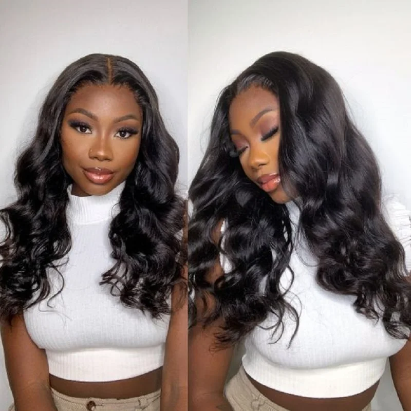 Perruque Lace Closure Wig sans colle naturelle, cheveux humains, Body Wave, pre-cut, 6tage, prête à l'emploi