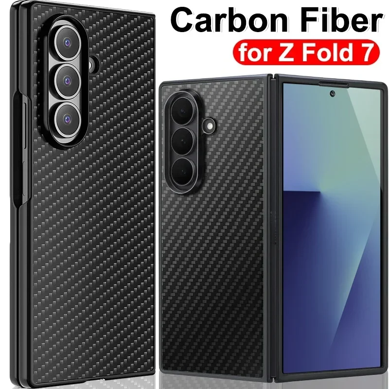 Business-Ledertasche mit Karbonfaser-Textur für Samsung Galaxy Z Fold 7, 6 5 4, Anti-Klopf-Telefon-Rückseite, vordere und hintere Stoßstange
