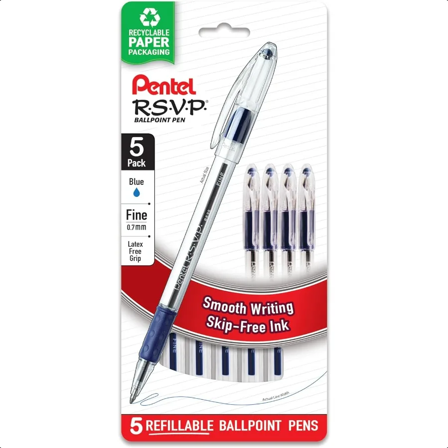 

RSVP Ballpoint Pen Fine Line 0.7mm Blue Ink (BK90BP5C) (Pack of 1 5 Count Total)