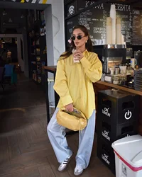 2024 New Woman Striped Blouses Yellow Lapel Long Sleeves Loose Single-Breasted Female Tops Wild Casual Women's Shirt Top