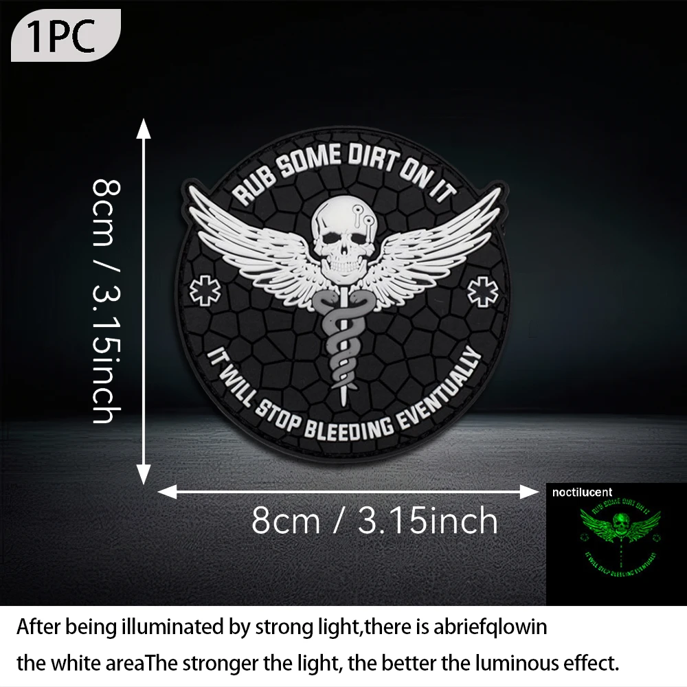 Round Combat Medic Skull PVC Patch Hook Backed Morale Badge For Tactical Vests