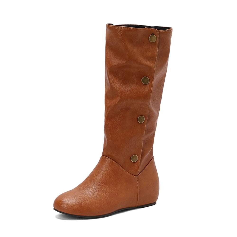 Botas De Mujer Autumn Winter Knee High Boots Women Height-increasing Insoles Side hidden buckle Long Boots Big Size 49 50 13-2