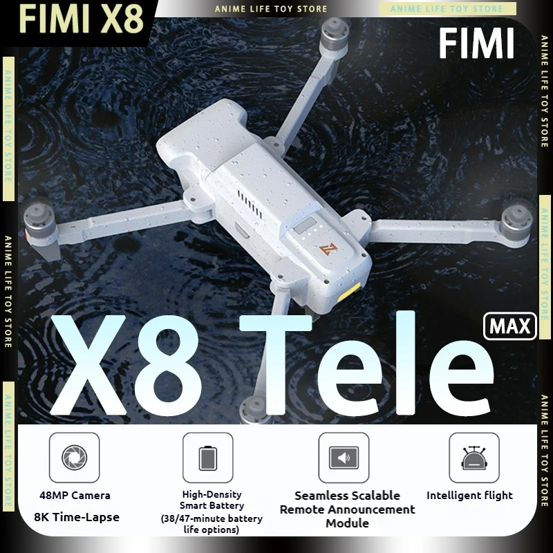 

Дрон FIMI FPV X8 Tele Max 4K 60fps профессиональный, 3-осевой стабилизатор, 30-кратный зум, FPV до 20 км, с двойной камерой, аккумулятор 3S Lipo 4650 мАч, подарок для мальчика