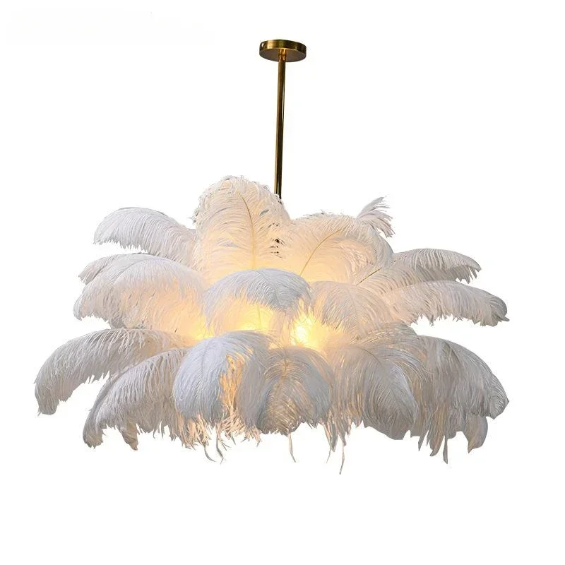 Ostrich Modern Feather Pendant Light Nordic Style Ceiling Chandelier for Bedroom Living Room Feather Decor Hanging Lamp