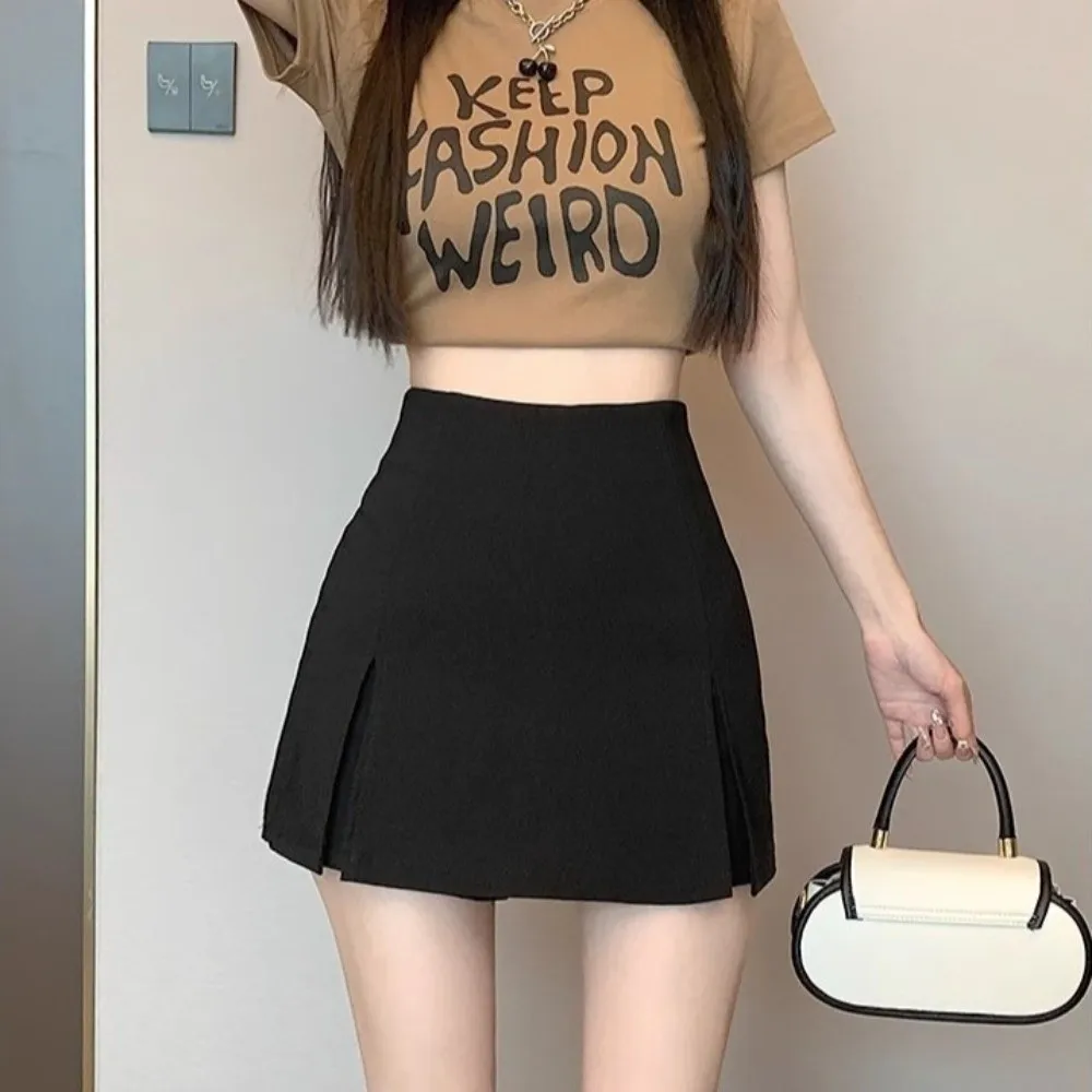 تصميم جديد بلون تنورة عالية الخصر XS/S/M/L/XL تصميم شق حجم كبير تنورة البوليستر التفاف حول Skort موسم الصيف