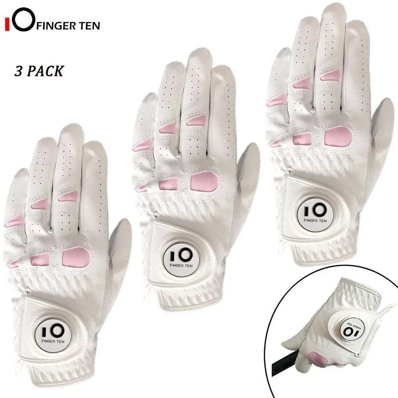 Cabretta Leather Soft Golf Gloves for Women with Ball Marker Left Right Hand Weathersof Grip Size S M L XL Drop Shipping