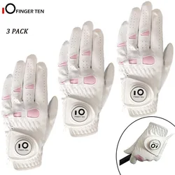 Cabretta-guantes de Golf suaves de cuero para mujer, con marcador de bola, para mano izquierda y derecha, talla S, M, L, XL, 3 unids/set por juego