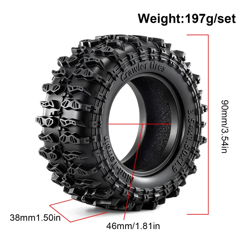 4PCS 1.9inch RC Crawler Rubber Wheel Tires 90mm for 1/10 1/12  MJX H12P MN128 Upgrade Parts