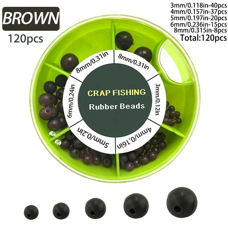 120-teiliges Set mit Angelgummiperlen, 3 mm - 8 mm Gummiperlen, Angelstopperperlen für Chod Rig/Helicopter Rig, Angelzubehör – Detail 2