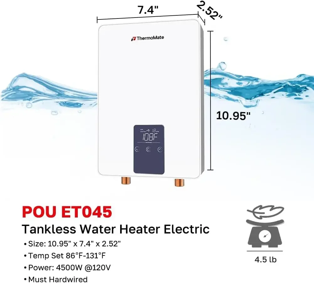 Tankless Water Heater Electric for Sink Faucet, 4500W 110~120V Small Point of Use Instant Hot Water Heater ETL Approved with Tem