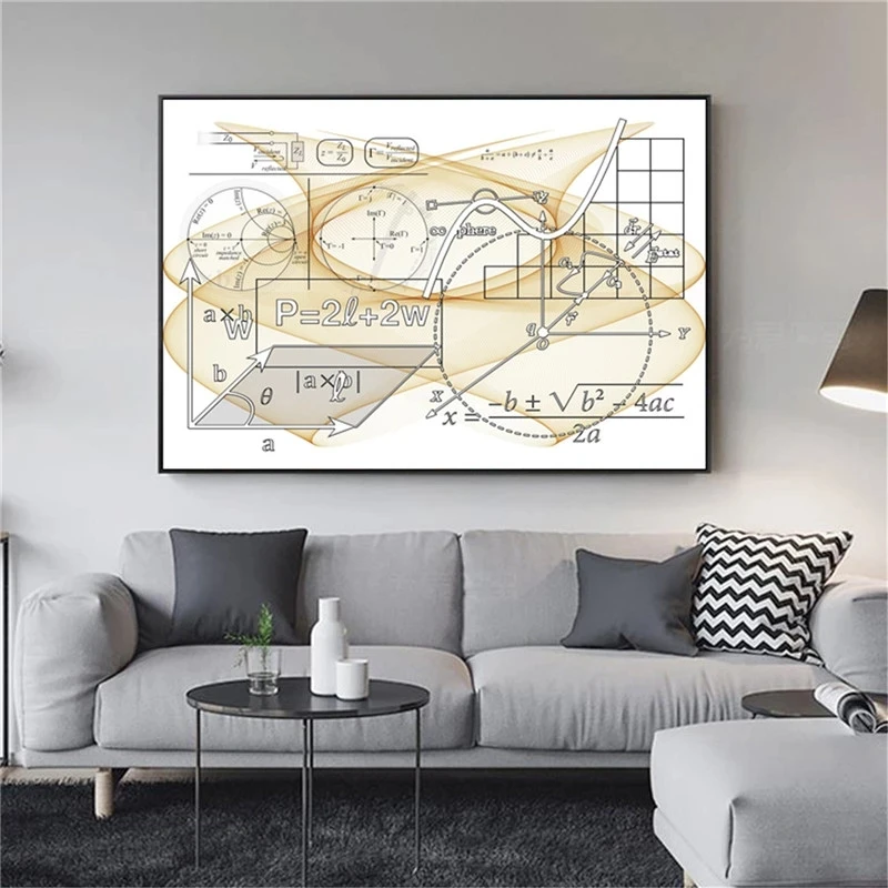 E Mc2 جودة صيغة رسالة عناصر رياضية المعرفة الكيميائية قماش طباعة صورة جدارية الملصقات غرفة الدراسة ديكور المنزل
