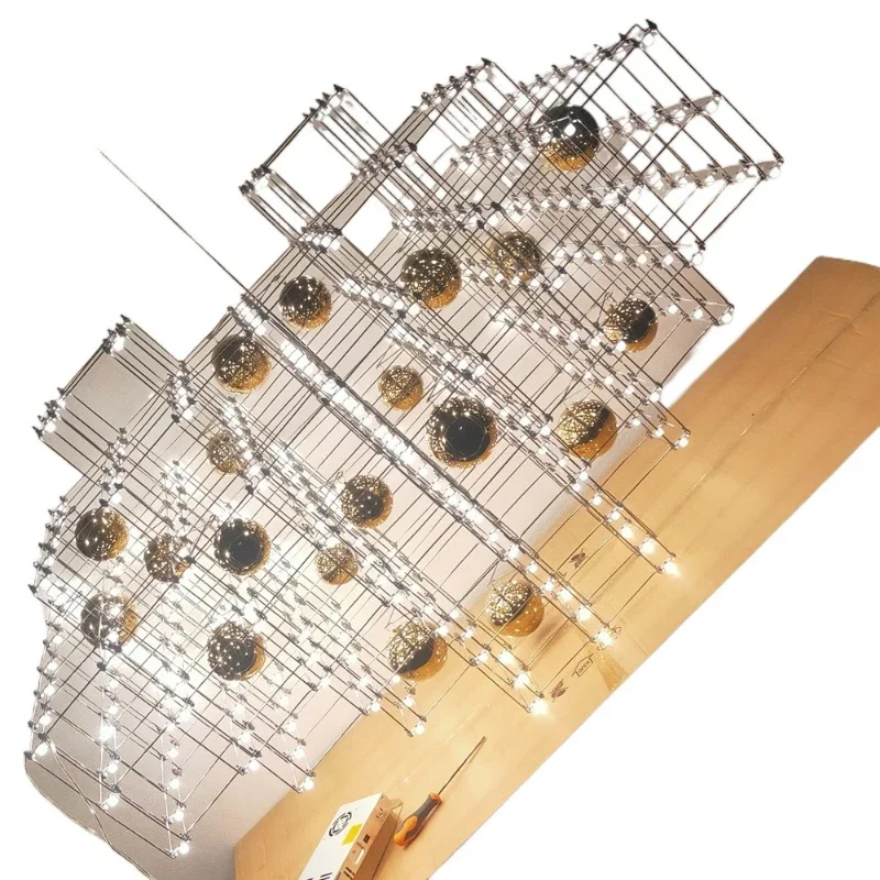 

Modern light luxury stainless steel LED geometric chandelier