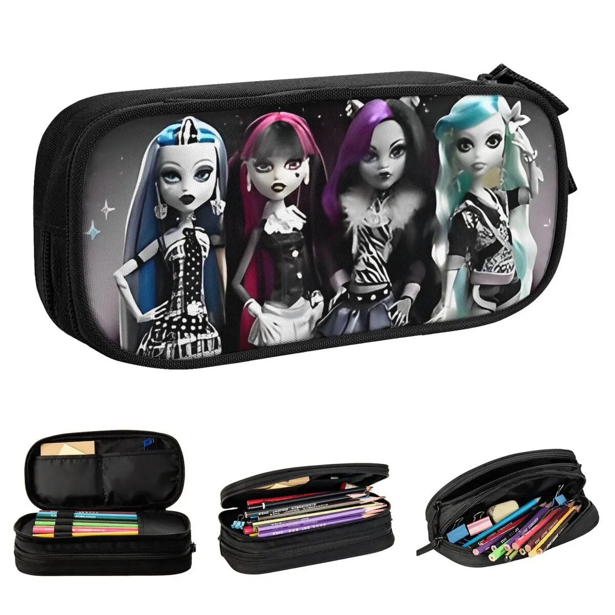 estojo para lapis monster high drama estojo para bonecas de filme anime grandes bolsas de armazenamento material escolar caneta para menina e menino 01