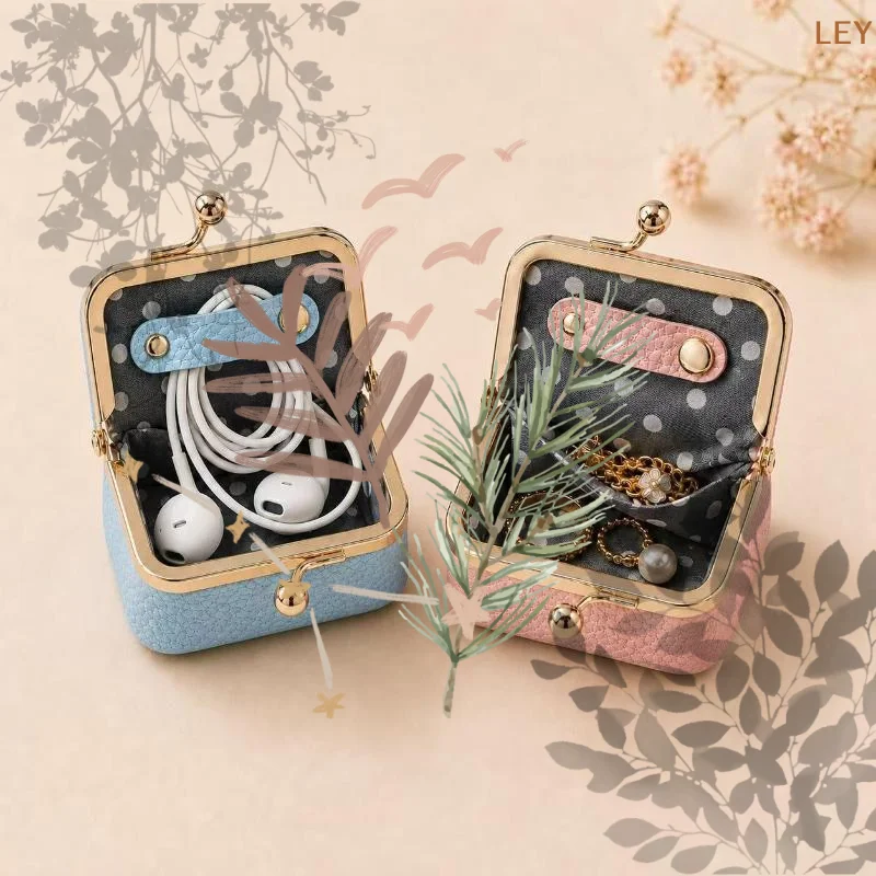 Women's Mini Jewelry Box Exquisite Kiss Lock Coin Bag Portable: Travel Ring Earrings Necklaces Storage