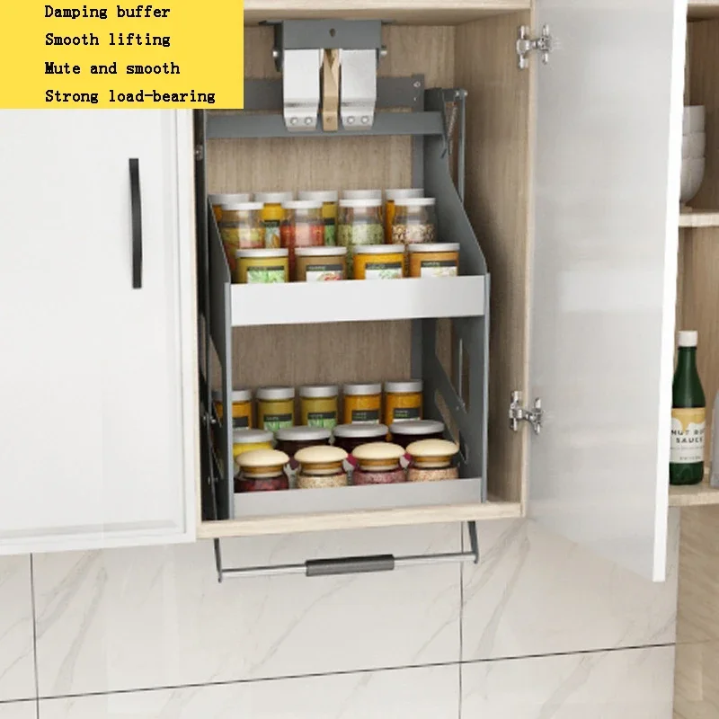 Kitchen Cabinet Pull-down Lift Basket Storage Spice Racks Wall Cabinet Up and Down Vertical Lift Drawer Baskets