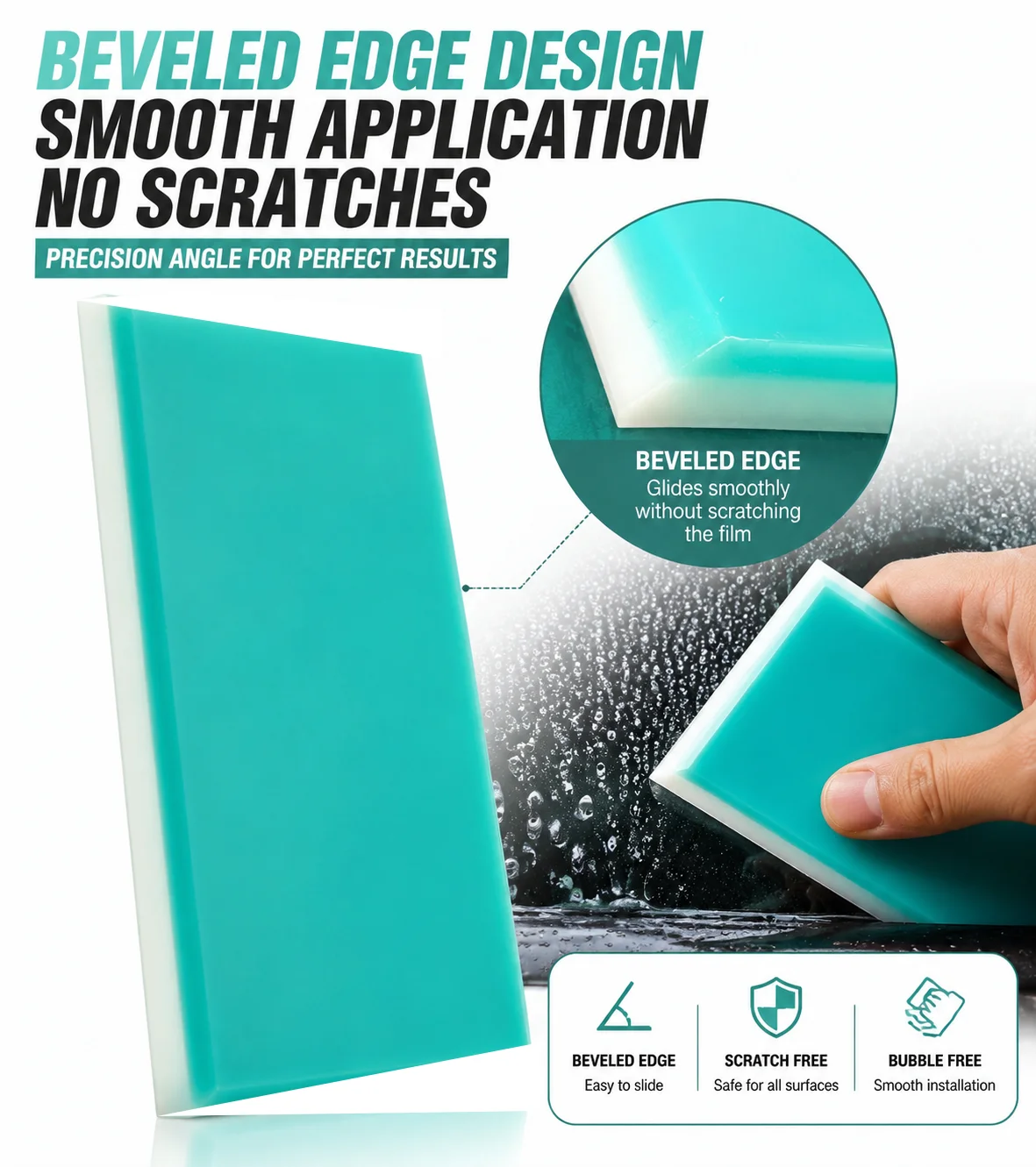 Car Window Tint Squeegee Beveled Edge PPF Vinyl Wrap Applicator Bubble Remover Glass Water Wiper Cleaning Scraper Tool