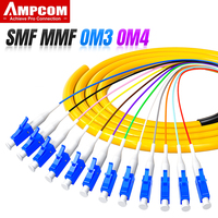 AMPCOM Fiber Optic Pigtail Assemblies, 12 Fibers LC SMF Singlemode MMF Multimode LSZH UPC Pigtails for Fusion Splice Tray 1.5m